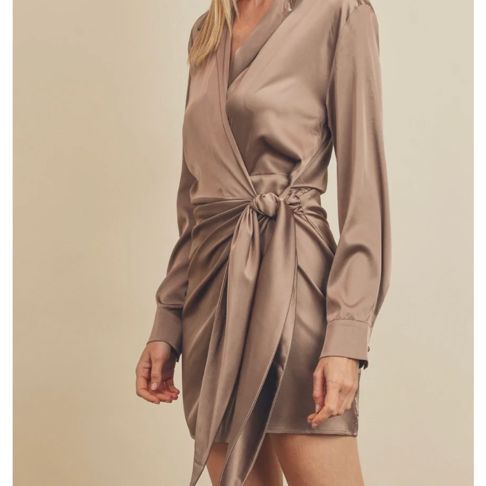 Pewter Satin Wrap Dress